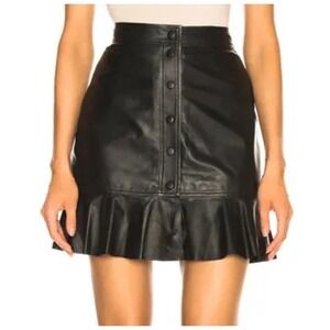 $395 Ganni Rhinehart Lamb Leather Mini Snap On Skirt